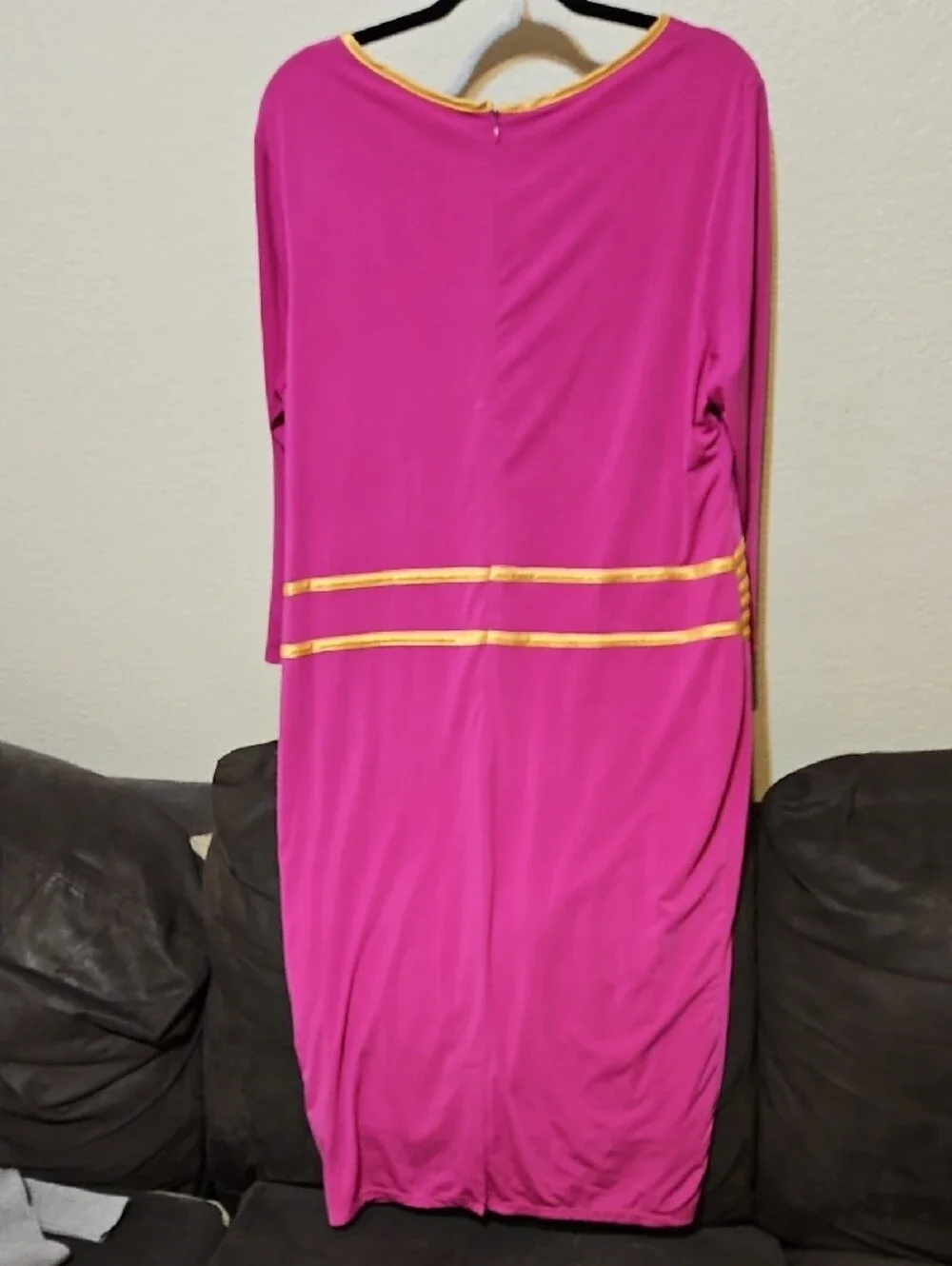 Bright Magenta Long Sleeve Dress with Gold Trim